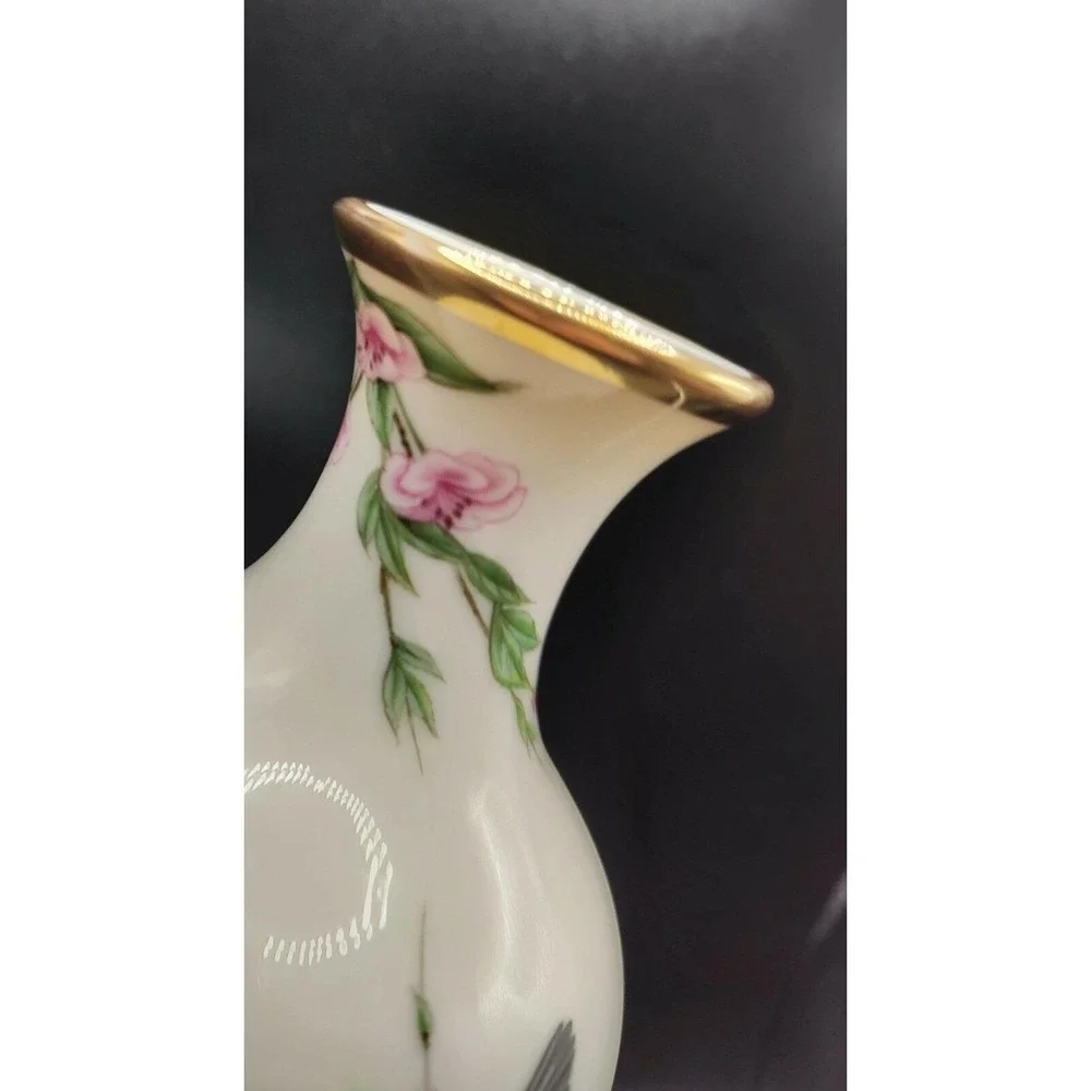 Vintage LENOX The Gift of Love Vase Floral‎ and Birds Waxwing  7
